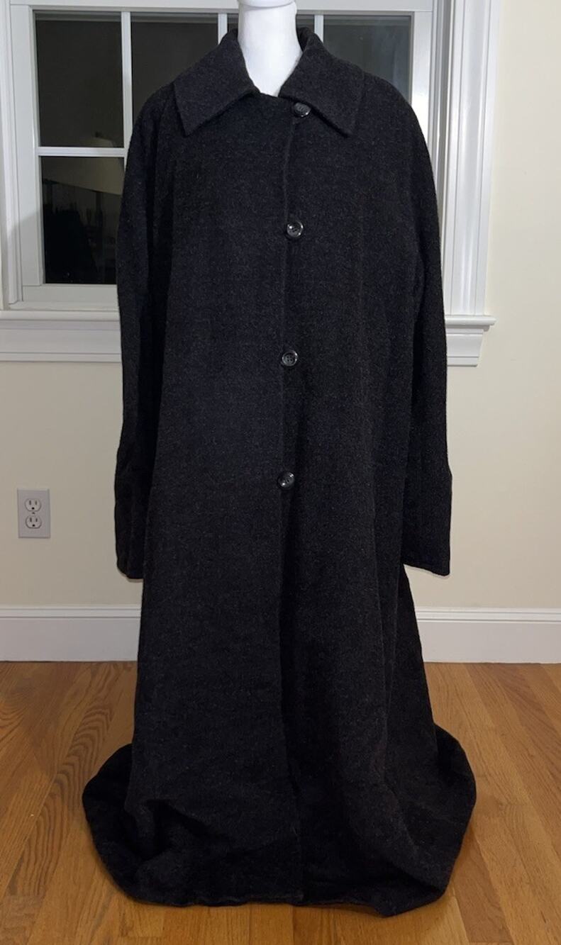 Bill Blass Coat Womens 14 Black Textured Alpaca Merino Wool Italian Overcoat
